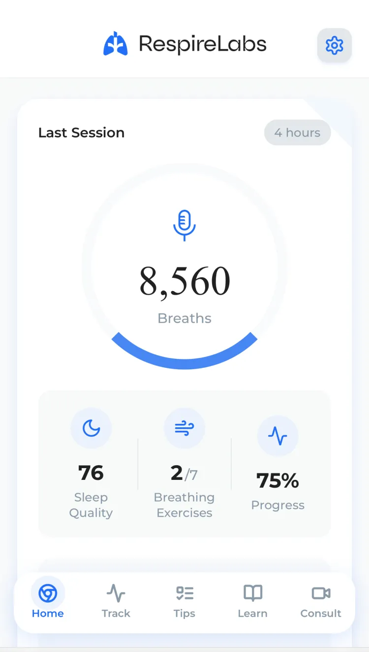 RespireLabs home dashboard